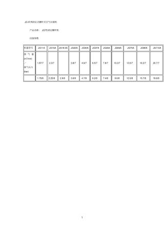 JG系列固定式螺杆式空气压缩机技术参数