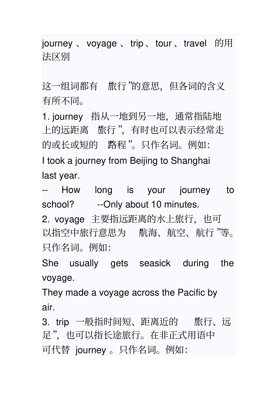 journey、voyage、trip、tour、travel的用法区别1解读_第1页