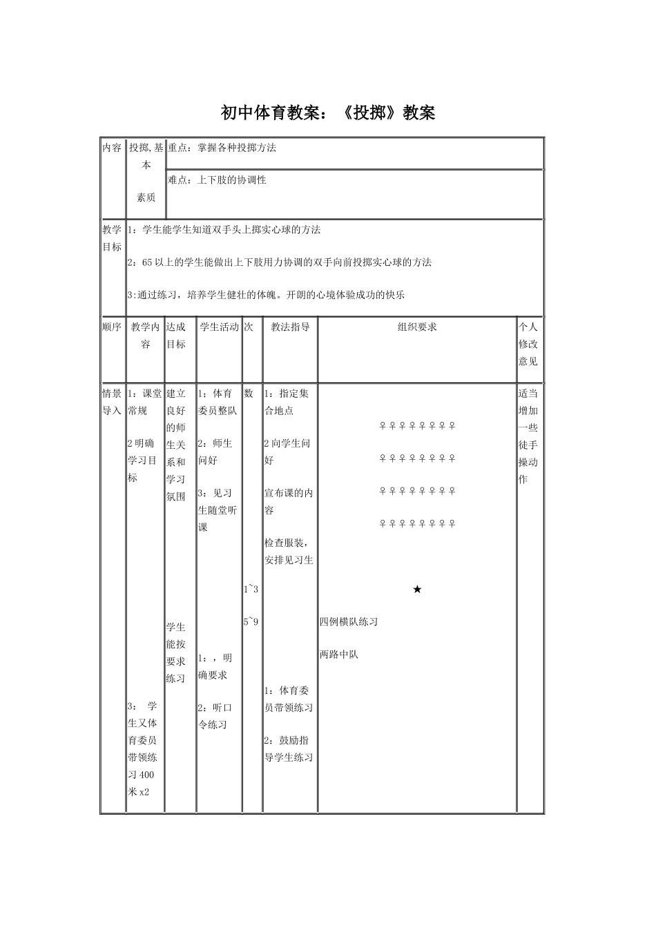 初中体育教案：《投掷》教案模板_第1页