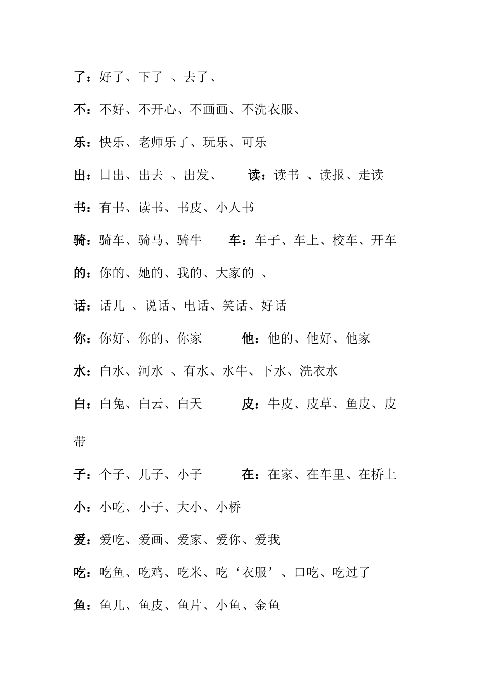 人教版一年级语文上册生字组词、读句、排句练习_第2页