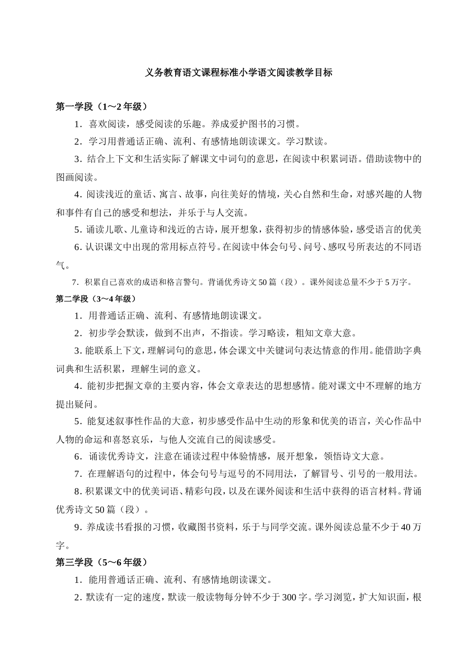 义务教育语文课程标准小学语文阅读教学目标_第1页