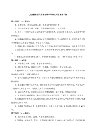 义务教育语文课程标准小学语文阅读教学目标