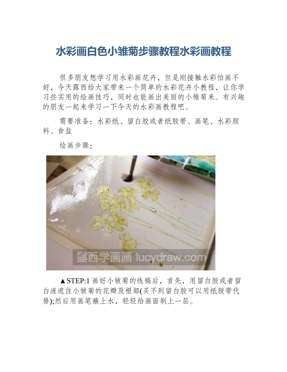 水彩画白色小雏菊步骤教程水彩画教程_第1页