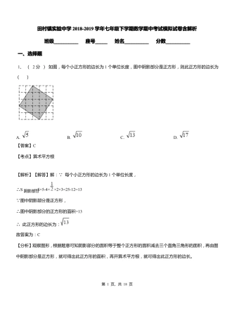 田村镇实验中学2018-2019学年七年级下学期数学期中考试模拟试卷含解析