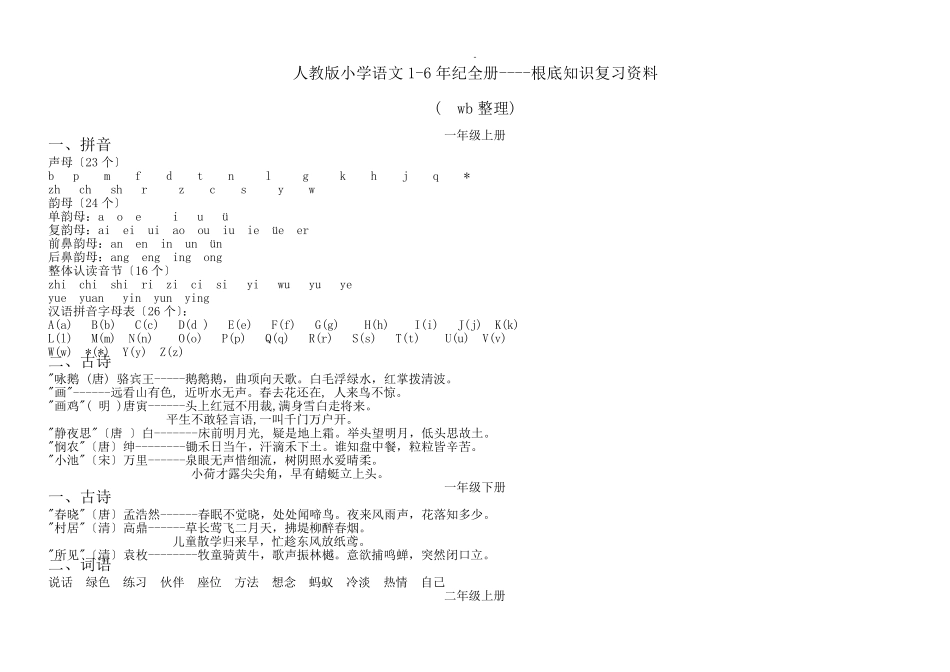 人教版小学语文基础知识复习资料1（满分必刷）年级_第1页