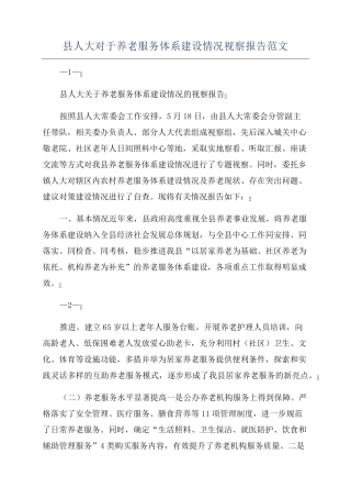 县人大对于养老服务体系建设情况视察报告范文 