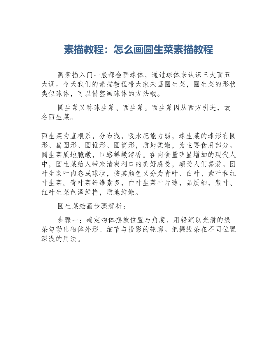 素描教程：怎么画圆生菜素描教程_第1页