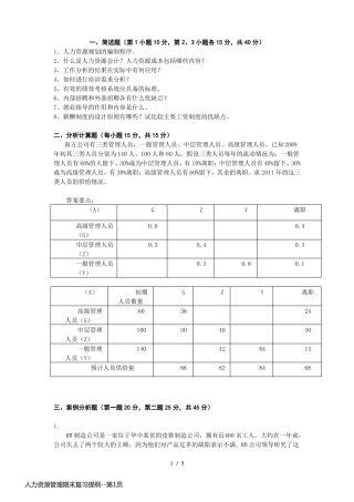 人力资源管理期末复习提纲
