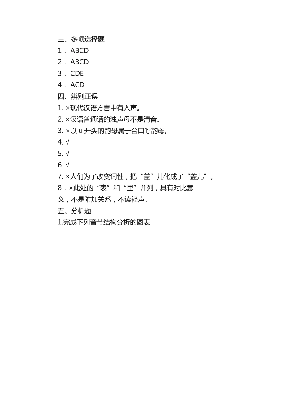 现代汉语通论导论、语音部分练习题答案 _第2页