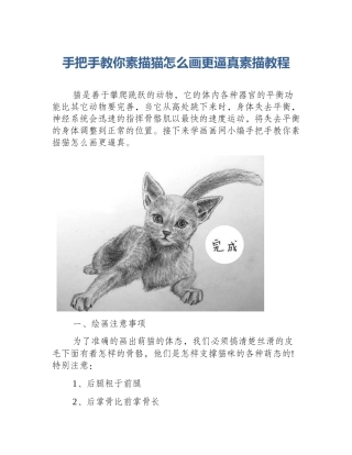 手把手教你素描猫怎么画更逼真素描教程