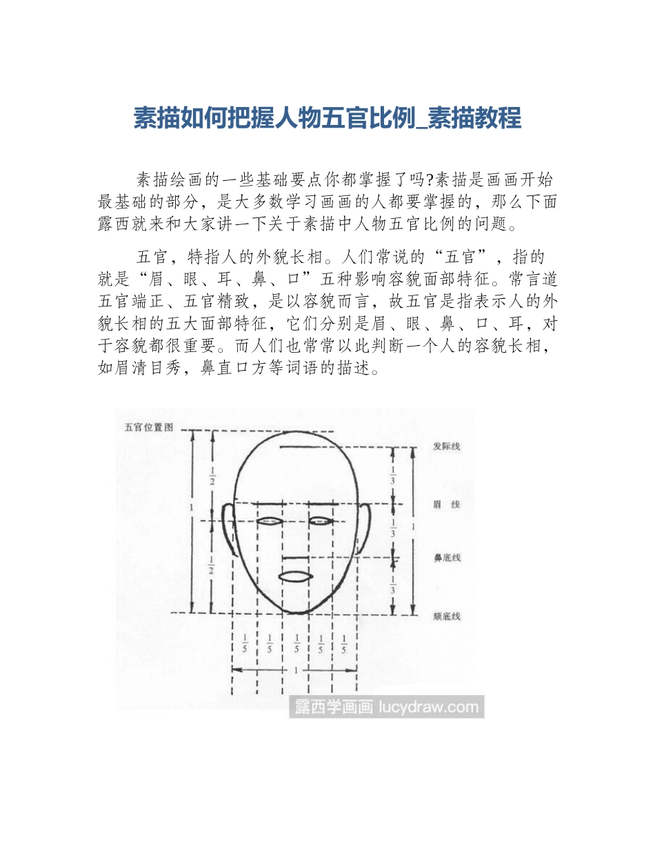 素描如何把握人物五官比例_素描教程_第1页