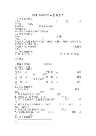 佃头小学学生问卷调查表