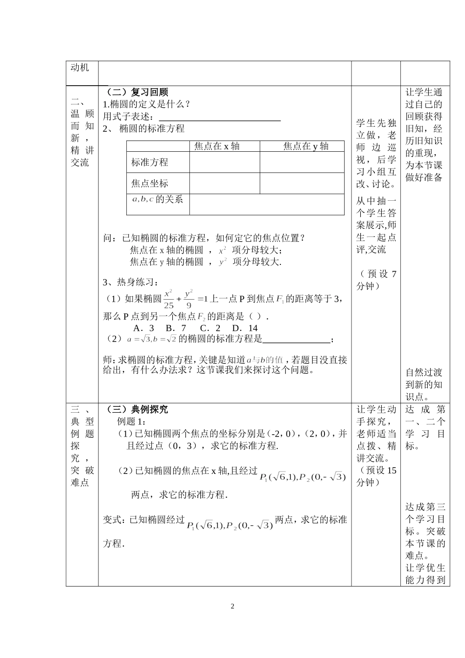 椭圆及其标准方程（第二课时）说课_第2页