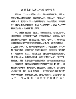 市委书记人才工作座谈会发言 