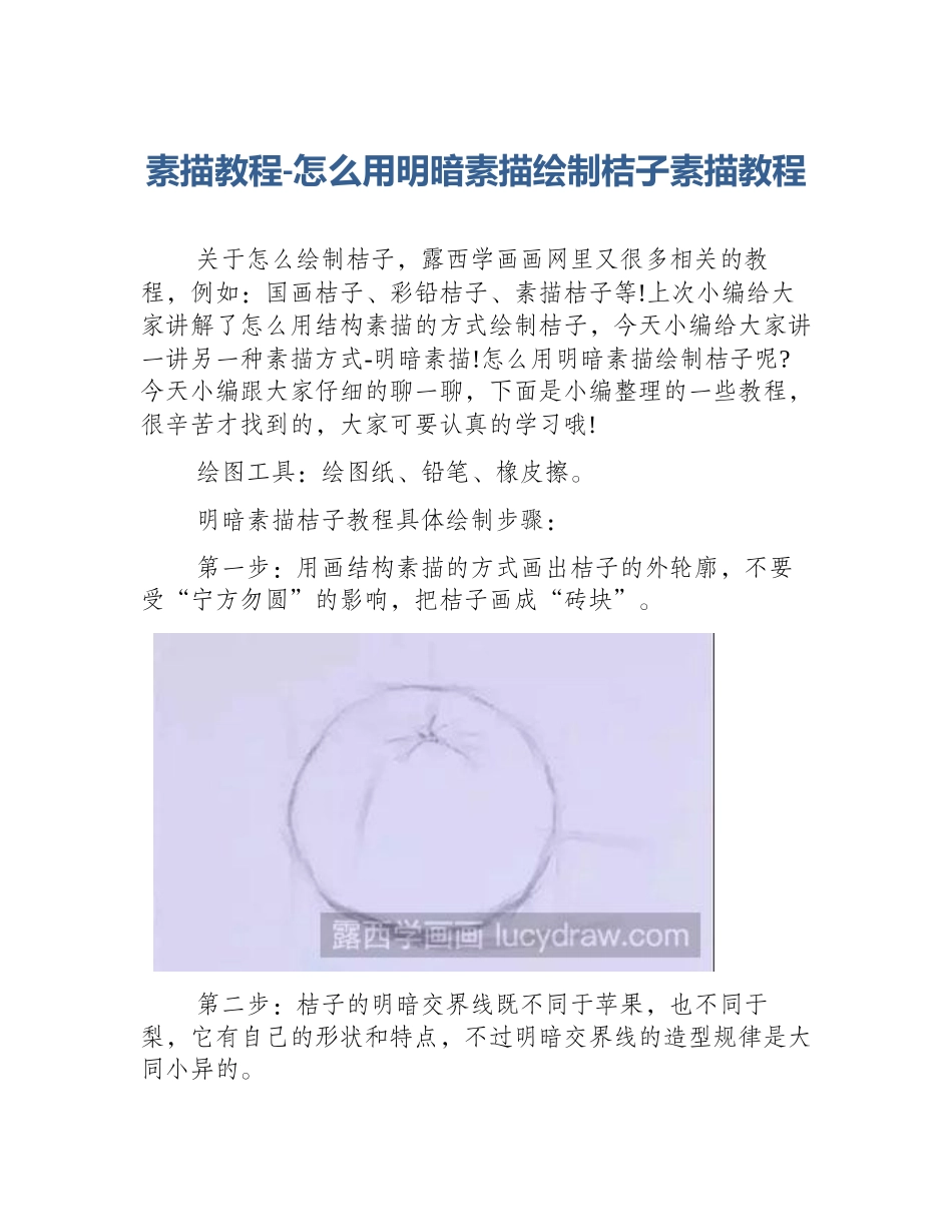 素描教程-怎么用明暗素描绘制桔子素描教程_第1页