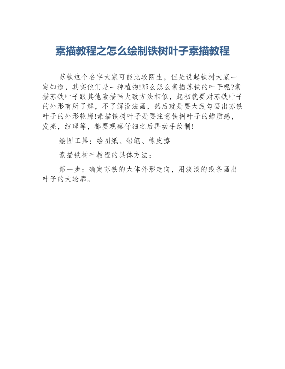 素描教程之怎么绘制铁树叶子素描教程_第1页