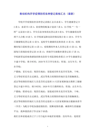 教培机构开学疫情防控各种登记表格汇总