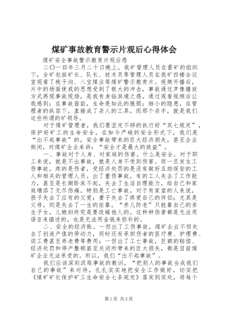 煤矿事故教育警示片观后心得体会