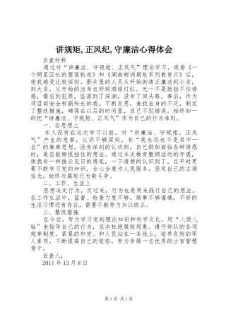 讲规矩,正风纪,守廉洁心得体会