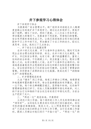 井下参观学习心得体会