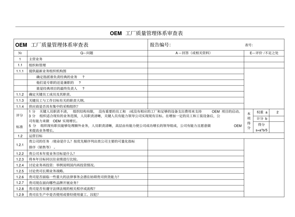 OEM工厂质量管理体系审查表_第1页
