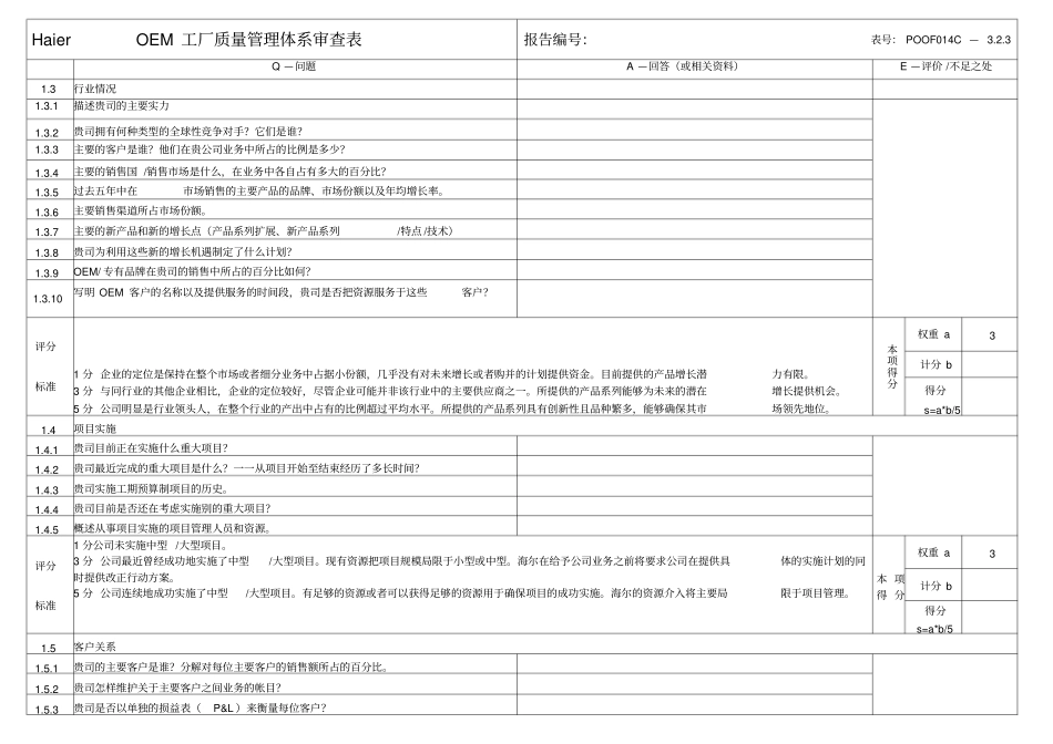 oem工厂质量管理体系审查表海尔_第2页