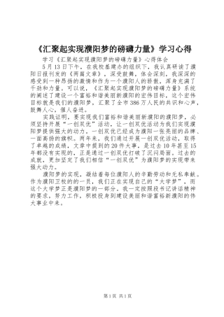 《汇聚起实现濮阳梦的磅礴力量》学习心得