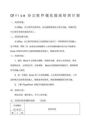 Office办公软件强化提高培训计划