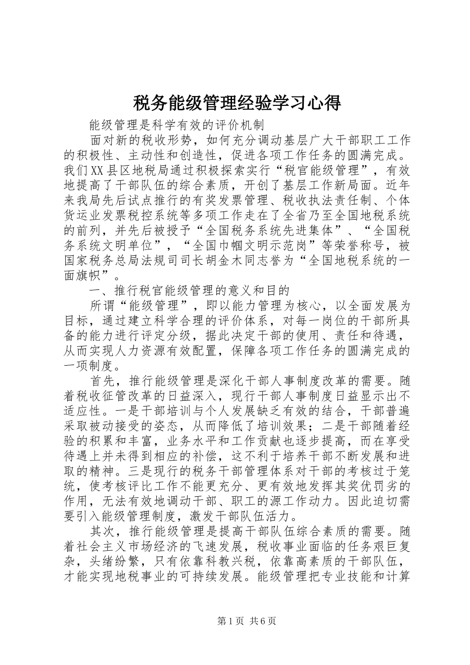 税务能级管理经验学习心得_第1页