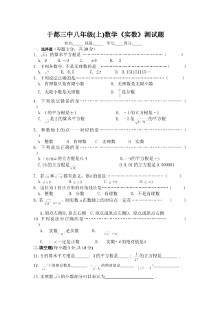 于都三中八年级(上)数学《实数》测试题