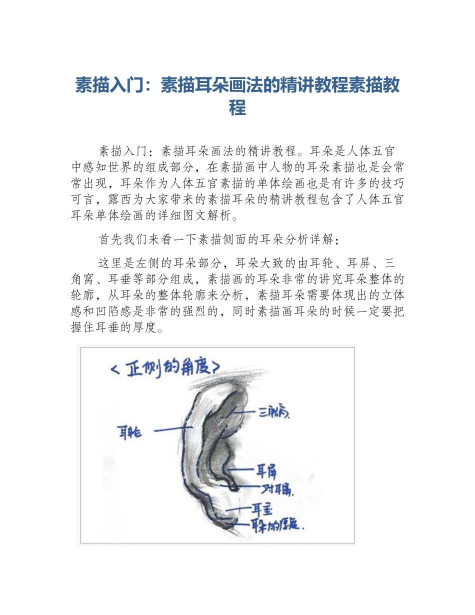 素描入门：素描耳朵画法的精讲教程素描教程_第1页