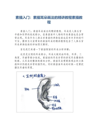 素描入门：素描耳朵画法的精讲教程素描教程