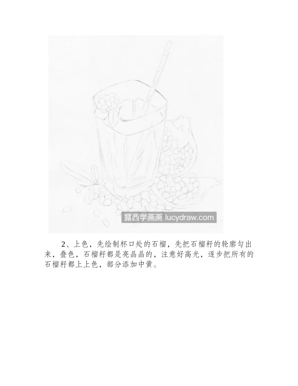 鲜榨石榴汁怎么画_如何画鲜艳的石榴_彩铅画教程_第2页