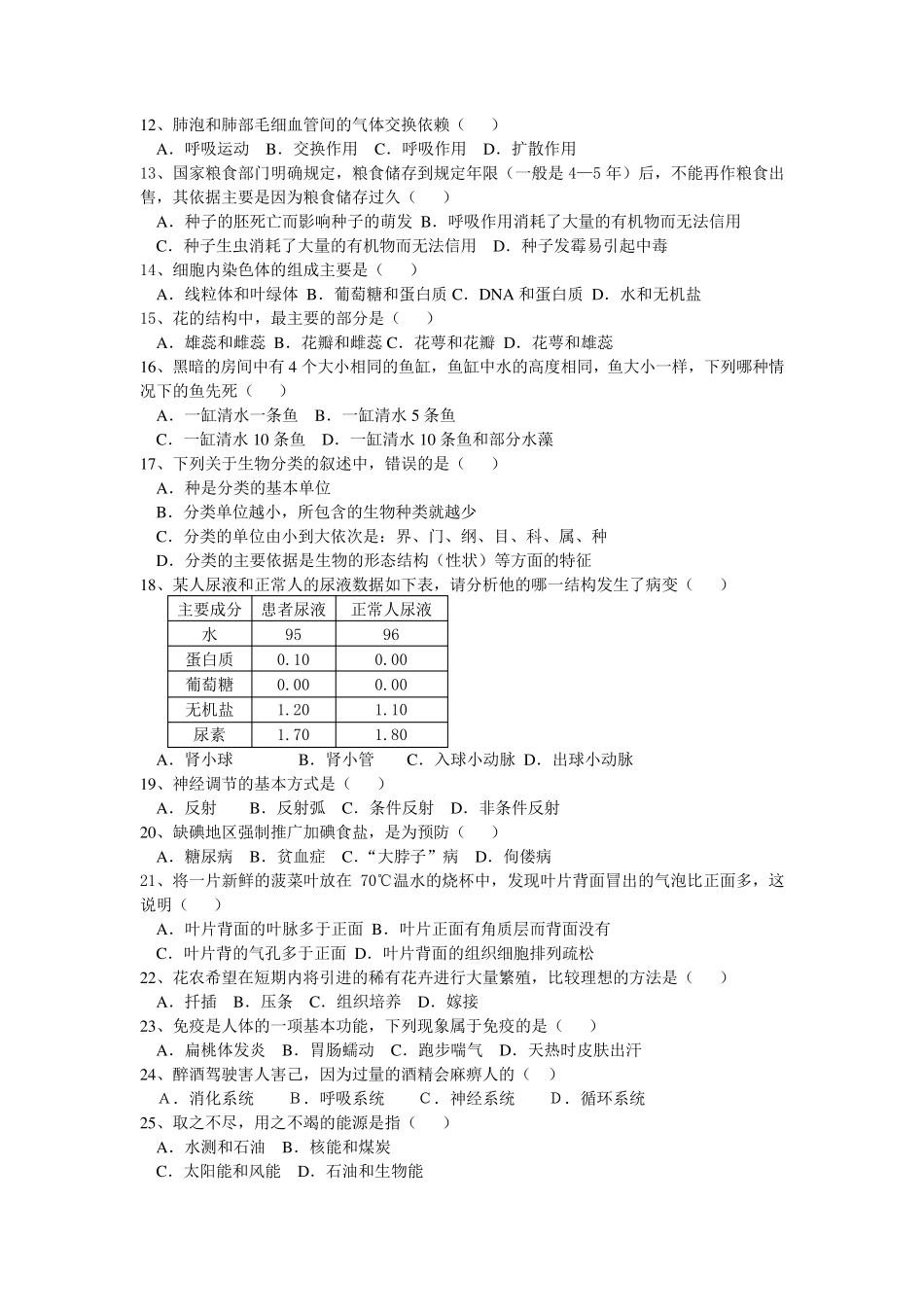 生物会考模拟练习卷 _第2页