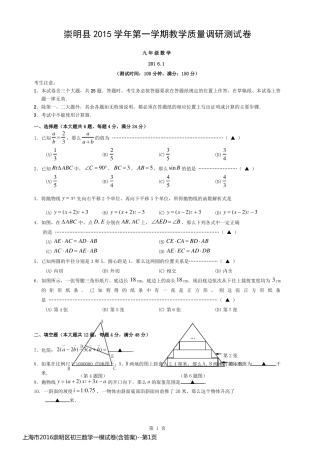 上海市2016崇明区初三数学一模试卷(含答案)