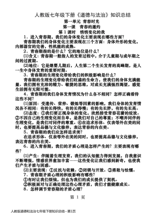 人教版道德和法治七年级下册知识总结