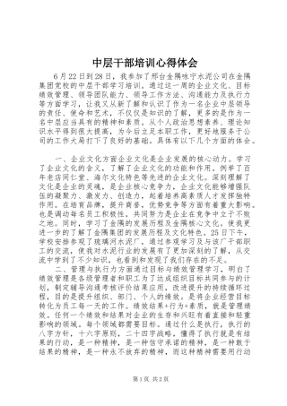 中层干部培训心得体会