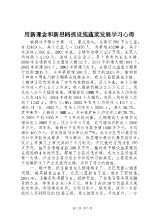 用新理念和新思路抓设施蔬菜发展学习心得