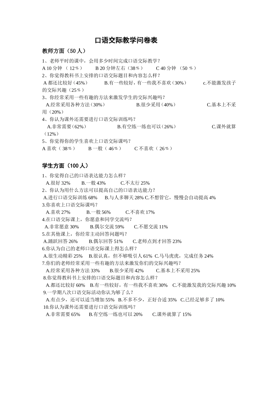 口语交际教学问卷表_第1页