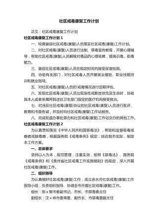 社区戒毒康复工作计划 