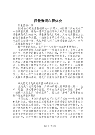 质量整顿心得体会