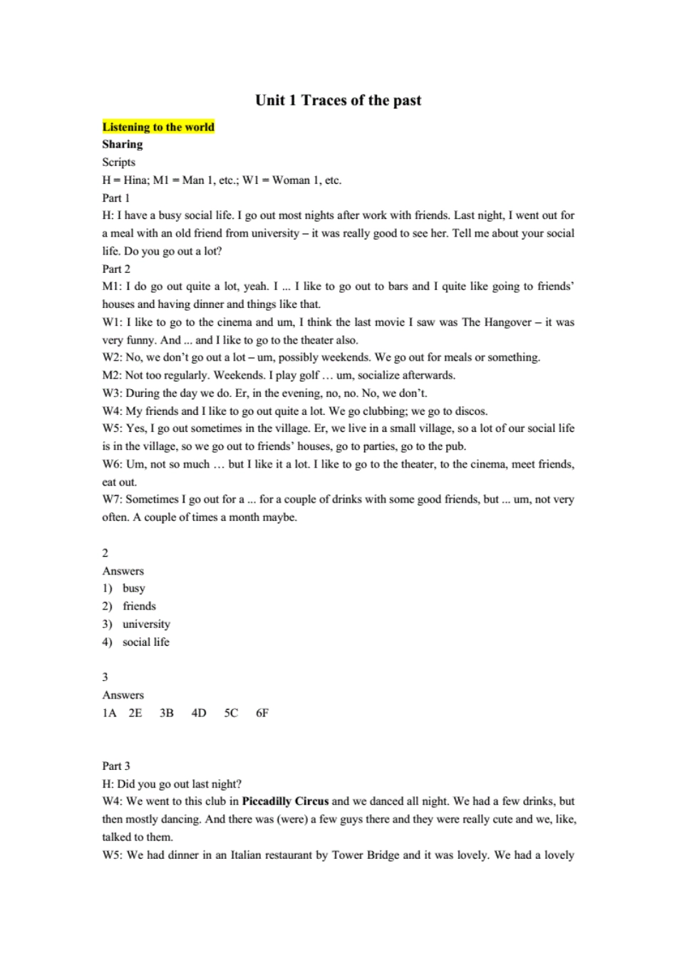 外语学习 - 新视野大学英语(第三版)视听说第一册答案和听力原文_第1页