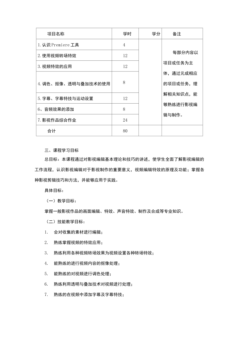 Premiere影视编辑与制作课程标准_第2页