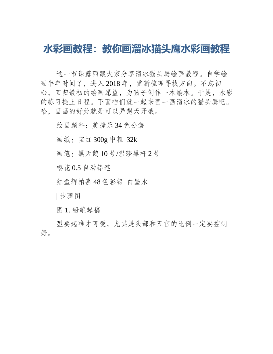 水彩画教程：教你画溜冰猫头鹰水彩画教程_第1页