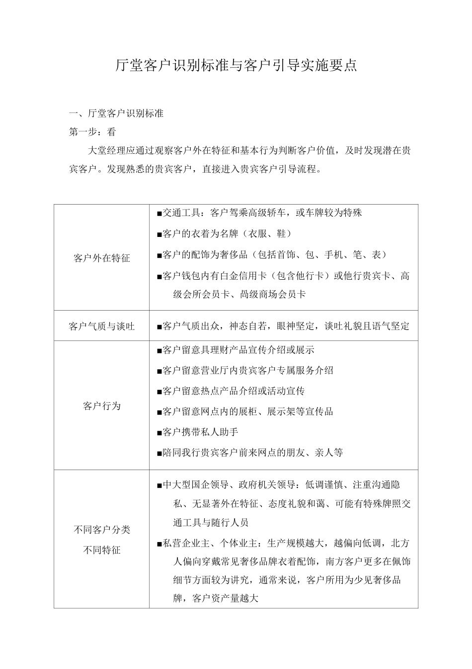 银行厅堂客户识别标准与客户引导实施要点_第1页