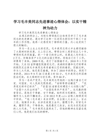 学习毛丰美同志先进事迹心得体会：以实干精神为动力