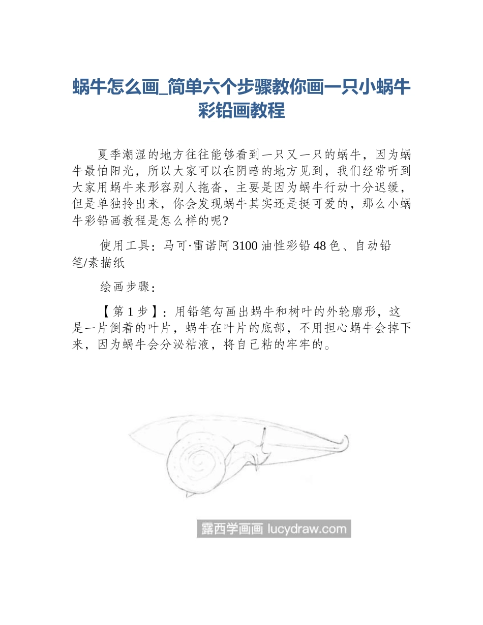 蜗牛怎么画_简单六个步骤教你画一只小蜗牛彩铅画教程_第1页