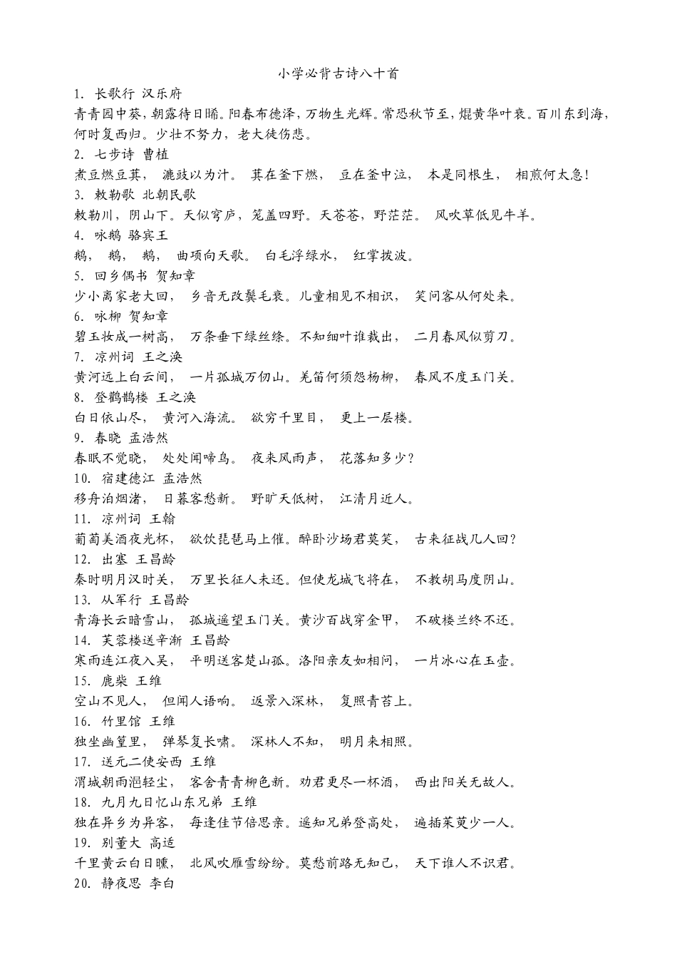 小学必背古诗八十首_第1页