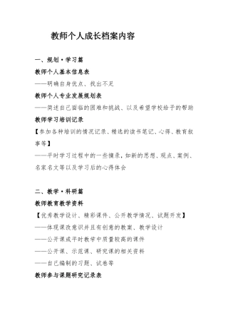 教师个人成长档案内容（内容需教师自身完善）