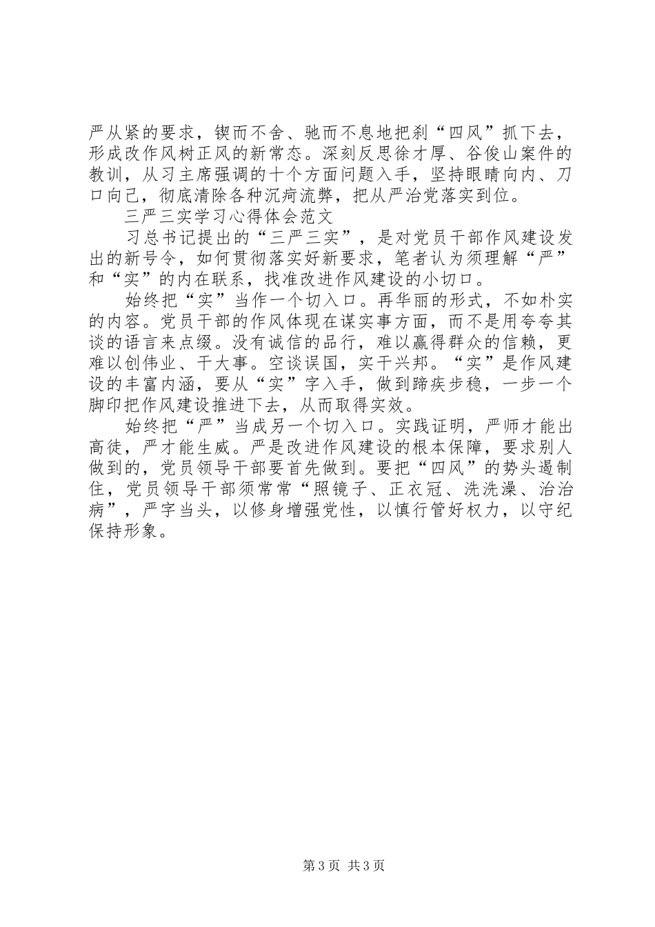 XX年1月三严三实学习心得体会：从严治党落实到位_第3页